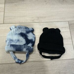 GAP Kids Tie-Dye Blue & Black Knit Bear Ear Hats